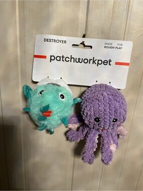 Patchwork~  Set Of 2 Pricklet Fish & Octopus Ball Belly ’ ~ Squeaky Dog Toy